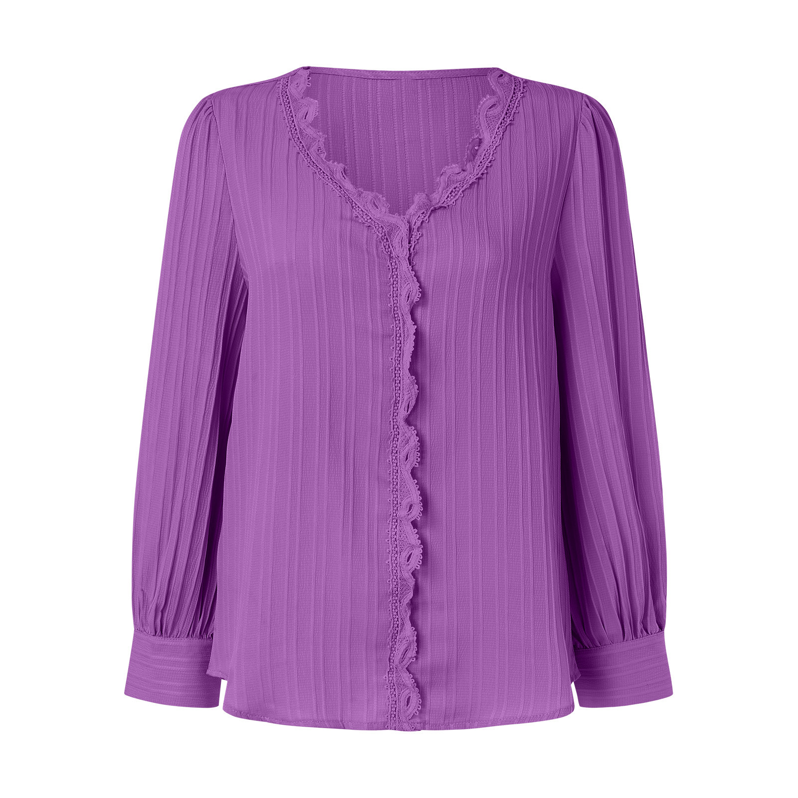 thumbnail image 4 of Blusa de encaje con cuello en V para mujer - Color liso, manga corta, poliéster, camisa elegante y casual para el trabajo o una cita, 4 of 5